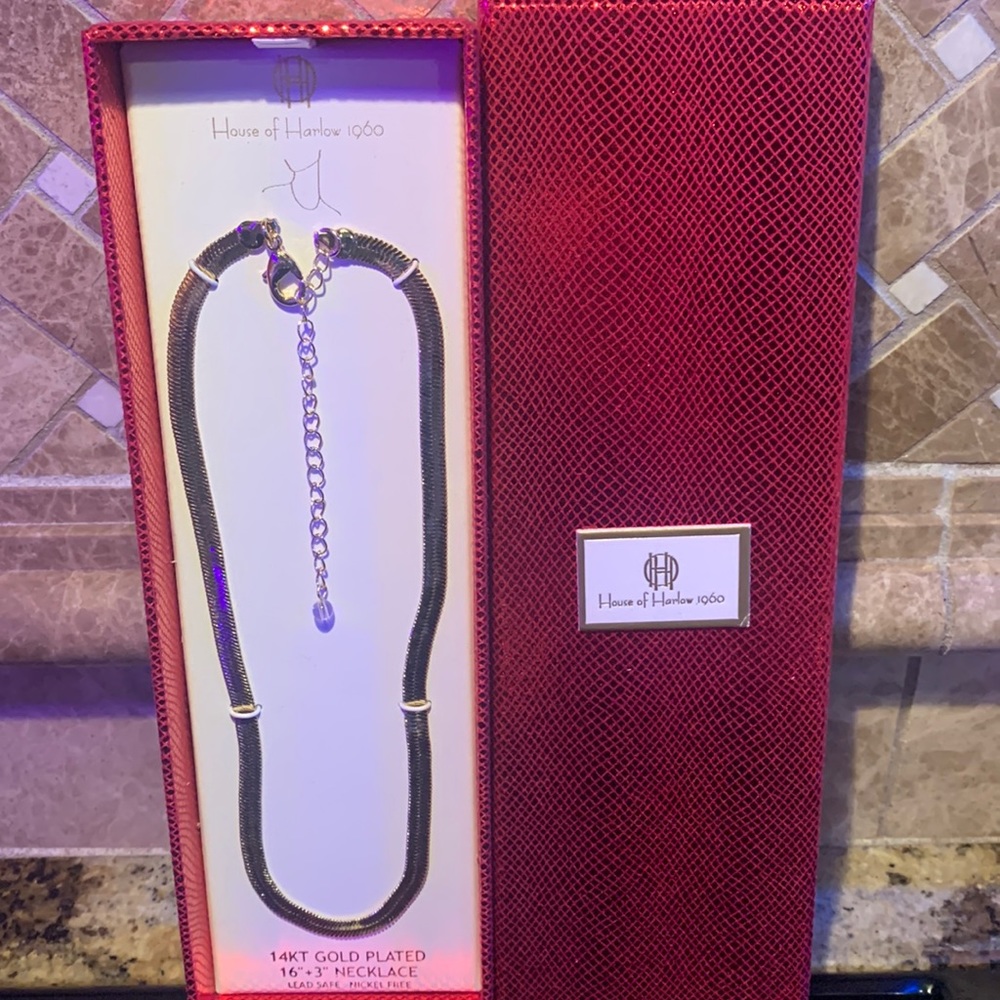 House of Harlow 1960 14KT Gold Plated 16” + 3” Necklace, New in box